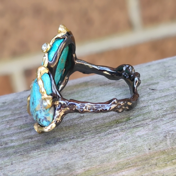 Sterling silver art ring with turquoise stones - Picture 9 of 9